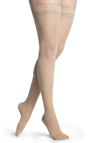 Sigvaris 752N Mid Sheer Thigh High Compression Stockings in the Color Honey