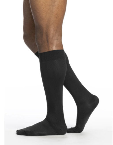 Sigvaris 823C/S Microfiber Compression Knee High Ribbed Socks in the color Black