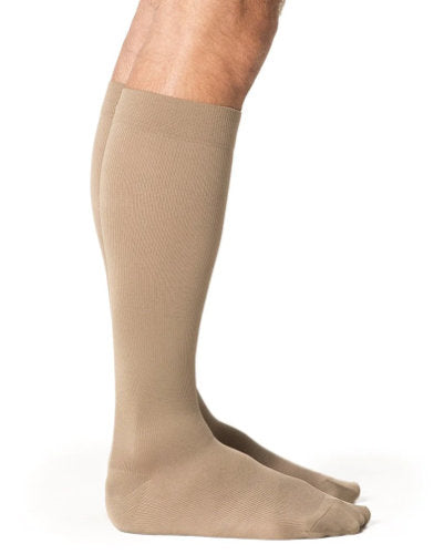Sigvaris 823C/S Microfiber Compression Knee High Ribbed Socks in the color Tan-Khaki