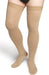 Man Wearing Sigvaris Secure 552N Closed Toe Thigh High Compression Stockings in the Color Beige