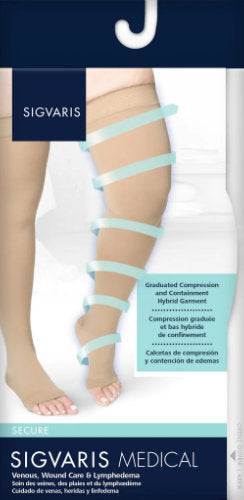 Packaging for the Sigvaris Secure Thigh High Compression Stockings