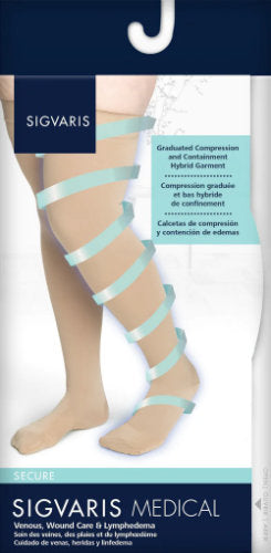 Product Packaging for Women's Sigvaris Secure Thigh High Compression Stockings in the 30-40 mmHg Compression level