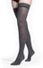 Woman's leg wearing the Sigvaris 843N Soft Opaque Thigh High Compression Stockings in the color Graphite