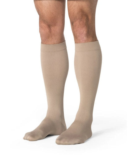Sigvaris 863C Men's Essential Opaque Compression Closed Toe Knee High Ribbed Socks Color Light Beige