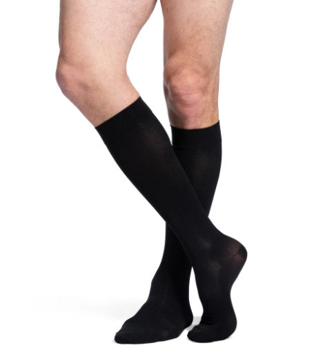 Sigvaris 863C Men's Essential Opaque Compression Closed Toe Knee High Ribbed Socks Color Black