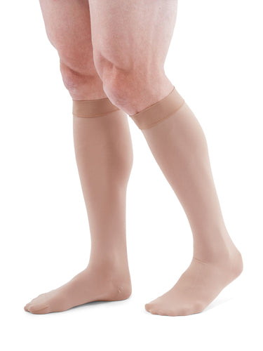 Gentleman wearing his Duomed Advantage 20-30 mmHg Compression Socks in the color Beige