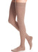 Lady wearing her Medi Duomed Closed Toe Thigh High 30-40 mmHg Compression Stockings in the color Beige