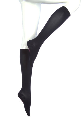 Display showcasing the Medi Assure knee high Compression Stockings in the color Black