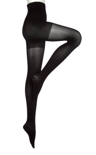 Display showcasing the Medi Assure Women's Compression Pantyhose in the color Black