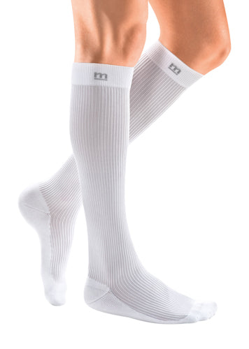 Lady wearing the Mediven Active 15-20 mmHg Compression Sports Sock in the Color White