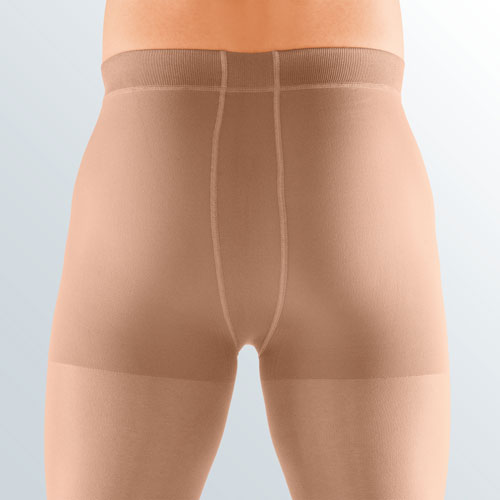Close up image of a male wearing the Mediven Plus Leotard Compression Stockings