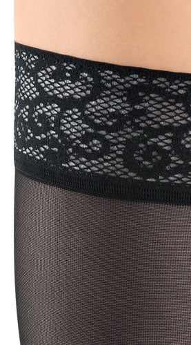 Close up image of the Lace Silicone Band of the Mediven Sheer and Soft Thigh High Stockings