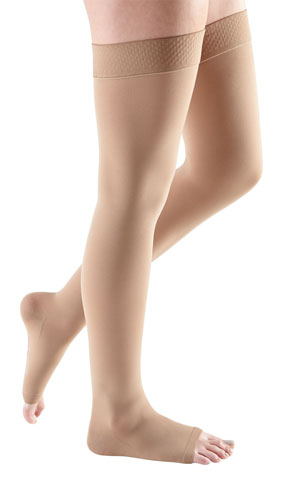 Mediven Comfort, 15-20 mmHg, Thigh High w/Lace Top Band, Open Toe | Natural Compression Stocking | Compression Care Center 