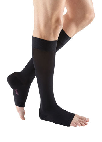 Black Mediven Plus, 30-40 mmHg, Knee High w/Extra Wide Calf, Silicone, Open Toe | Compression Care Center | Compression Socks for Women