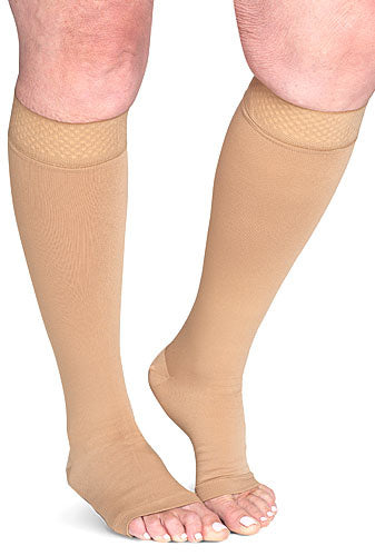 Sigvaris 552C Secure, 20-30 mmHg, Knee High, Open Toe, Silicone Dot Band | Compression Care Center